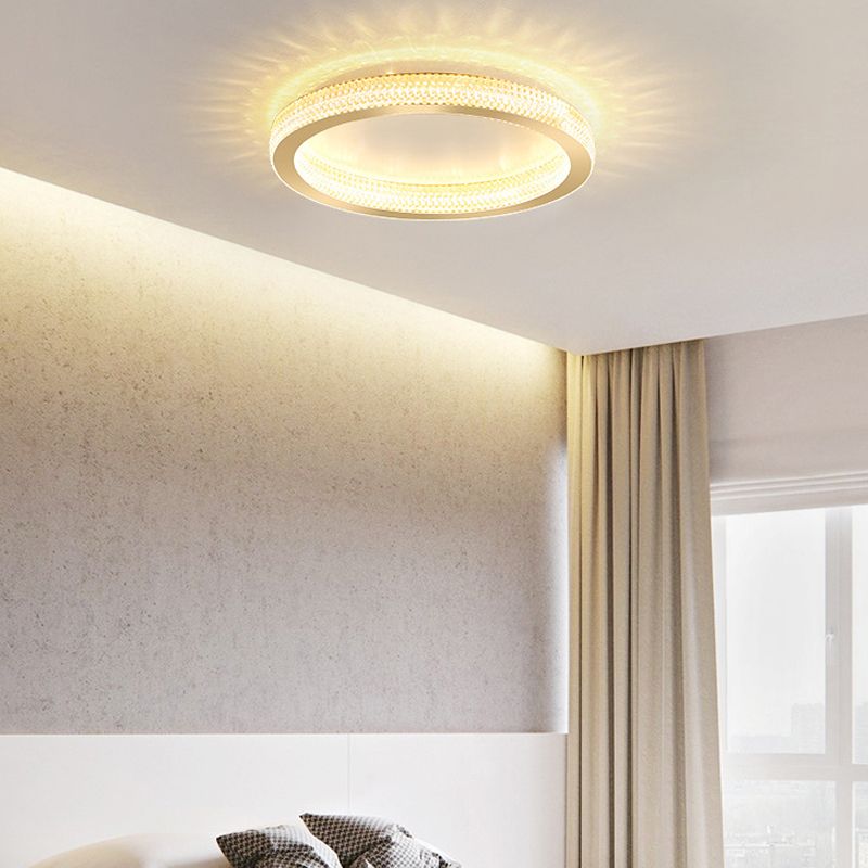 Single Golden Flush Mount Lighting Circle Glass LED Ceiling Light for Bedroom