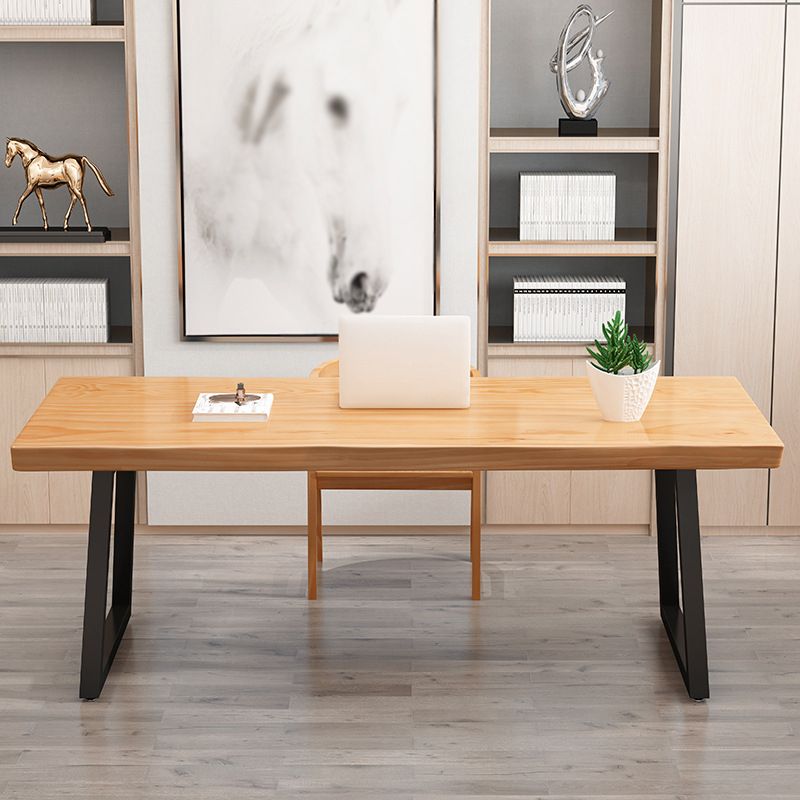 Solid Wood Top Dining Table Industrial Rectangle Table with Sled Base