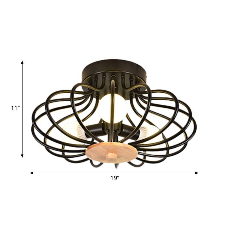 Luz de montaje semi-flush en forma de metal estilo industrial de 3/5 cabezas de luz de techo negro/blanco con marco de alambre