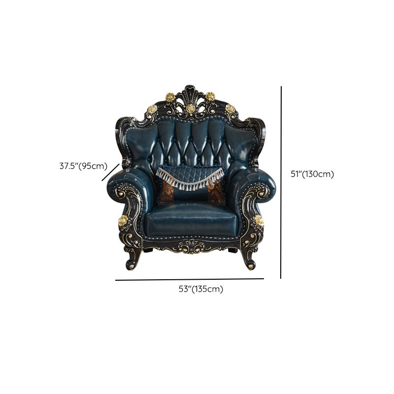 Traditional Leather Sofa Tufted Split-Back Seating Flared Arm