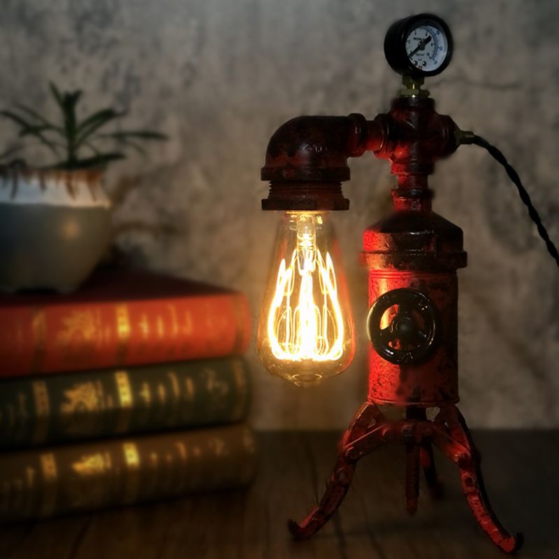 Lampada da tavolo a tubatura in rosso ruggine a vapore retro metallico in metallo camera da letto