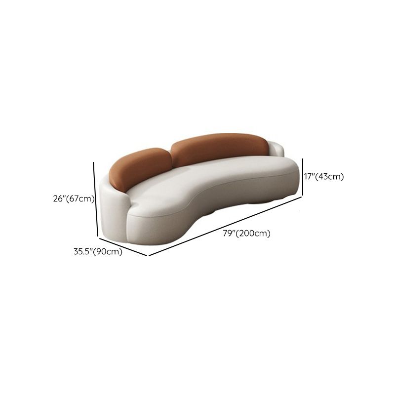 Contemporary Faux Leather Sofa Curved Cushions Back Sofa in White and Orange
