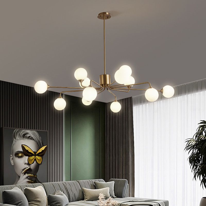 Modos Chandelier Lighting Fixture Simplicity White Glass Brass Finish Ceiling Light for Living Room