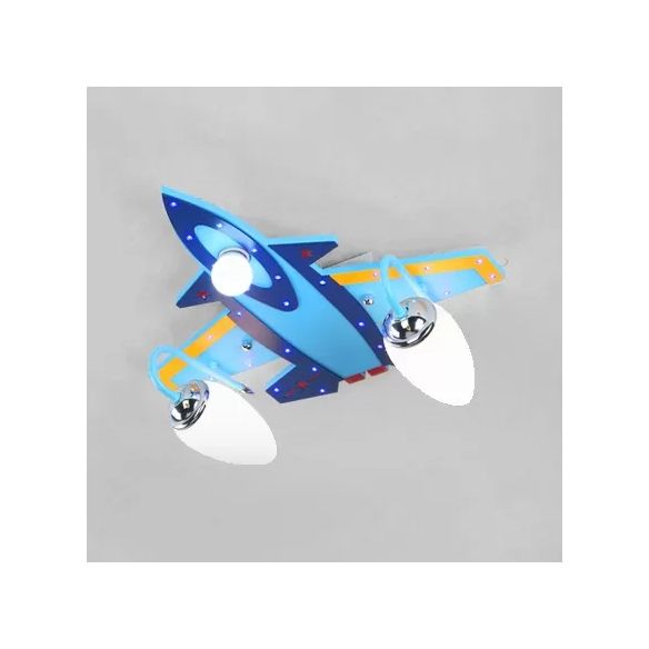 Lámpara de techo de madera y vidrio para avión de combate, luz azul fría para montaje en techo, para dormitorio de niños