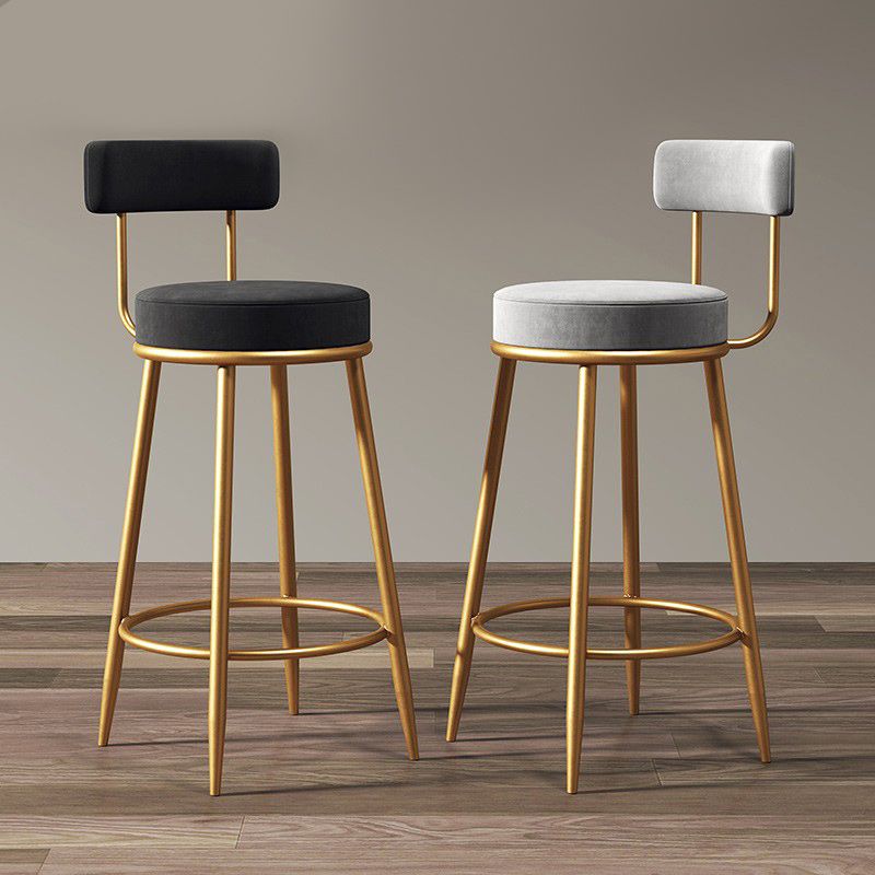 Glam Armless Backrest Counter Stool Iron Dining Room Bar Stool with Velvet Cushion