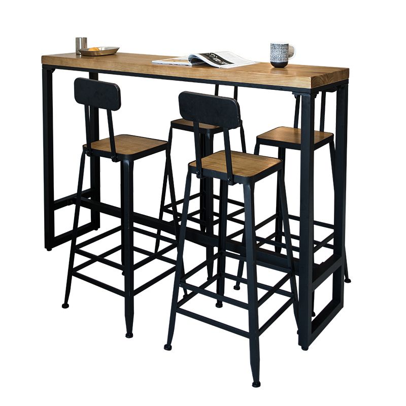 Modern Rectangle Bar Dining Table Wood Trestle Bar Height Pub Table with Iron Base