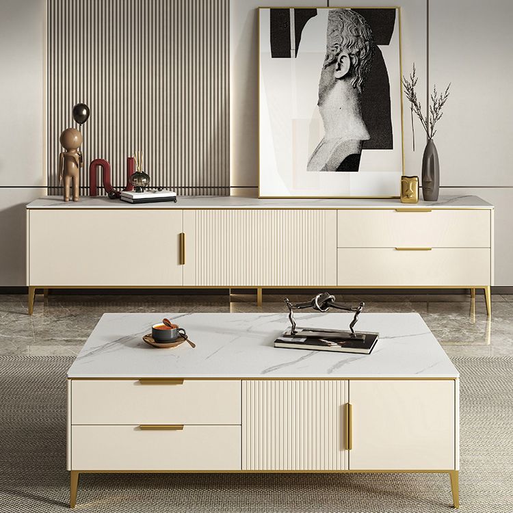 Sintered Stone Enclosed TV Console Scandinavian Home TV Stand with Metal Legs