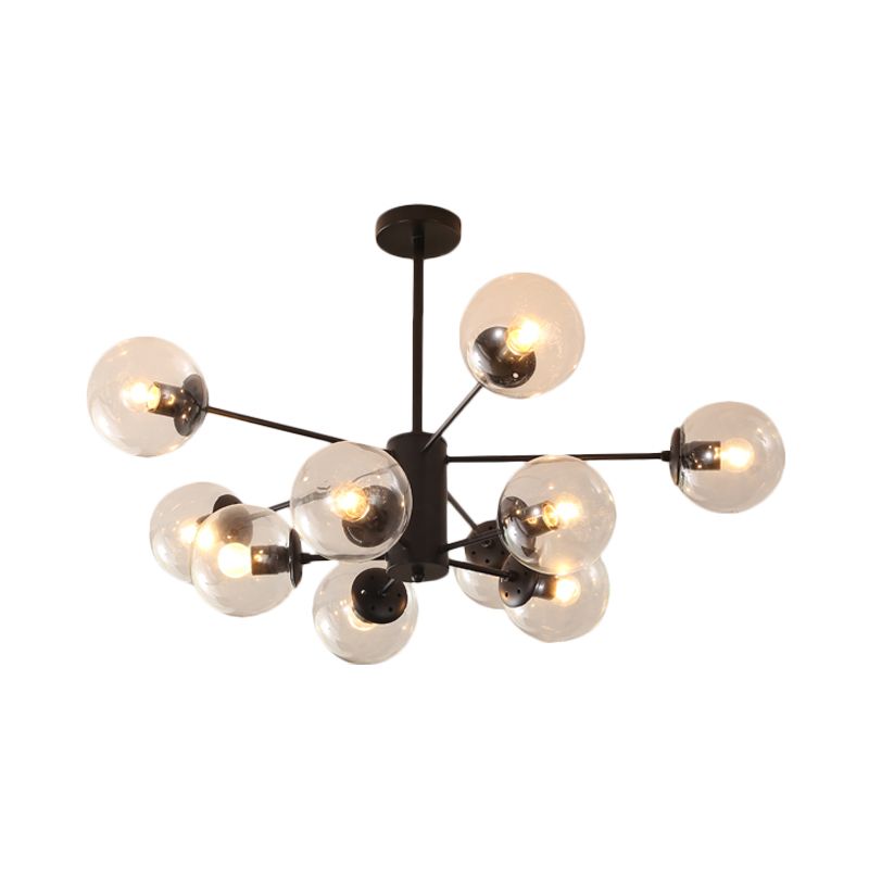 Amber/Blue/Clear Glass Spherical Chandelier Light Post Modern 6/8/10 Lights Black Pendant Lamp for Bedroom