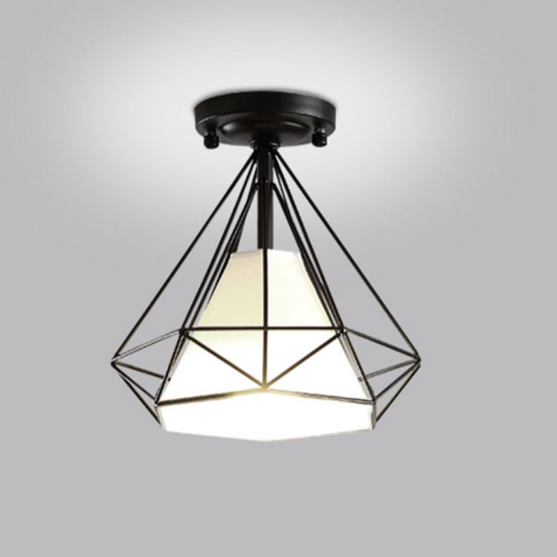 1 - Light Flush Mount Light Geometric Iron and Fabric Ceiling Flush in Black / Gold