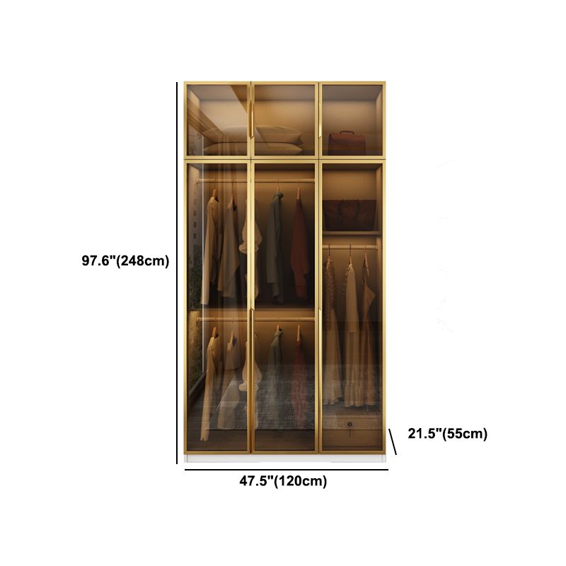 Modern Style Glass Wardrobe Bedroom Wardrobe Closet with Drawer