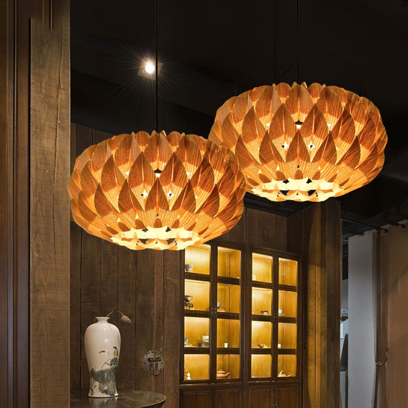 Lampada a sospensione a sospensione di loto a forma di tamburo in legno cinese Sleige Suspension Lighting for Tearsone
