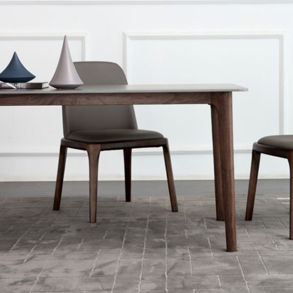 Stone Dining Table Mid-Century Modern Dining Table with 4 Legs in Brown