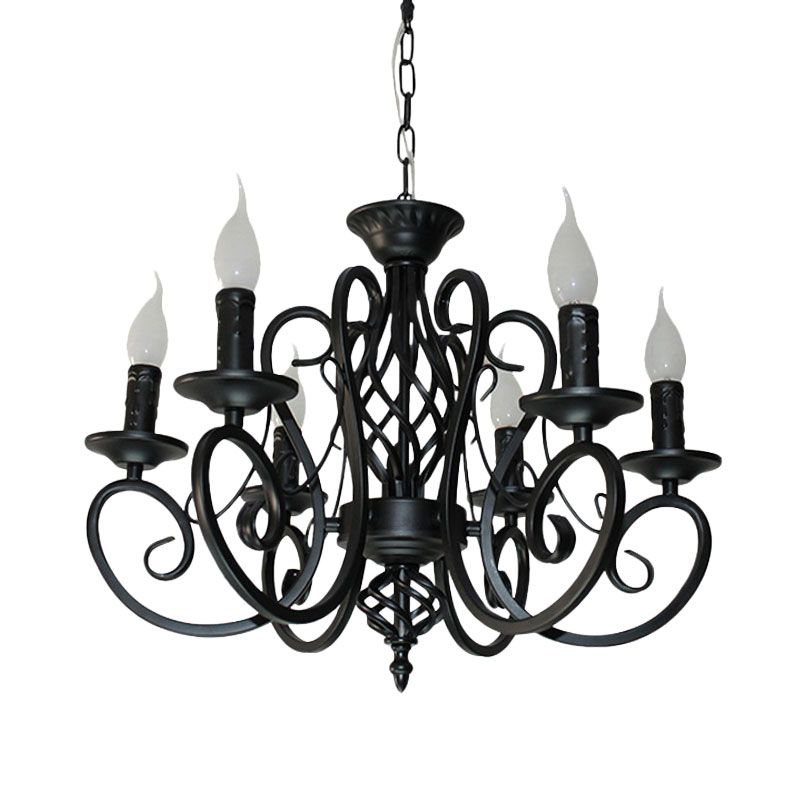 6/8-Bulb-Deckenkrautmundminimalismus-Kerzenstil Metallic Hanging Light Kit mit Wirbelarm in Schwarz