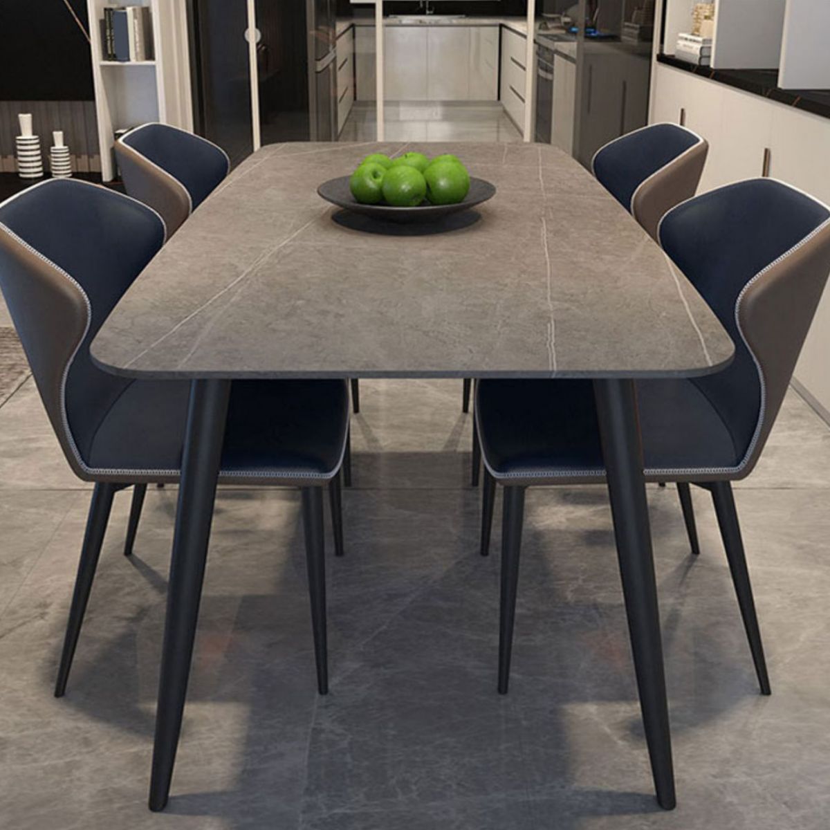 Modern Rectangle Dining Table Grey Sintered Stone Dinner Table for Dining Room