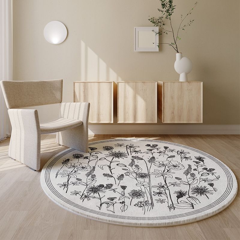Modern Carpet Floral Print Round Area Rug Stain Resistant Living Room Easy-care Rug
