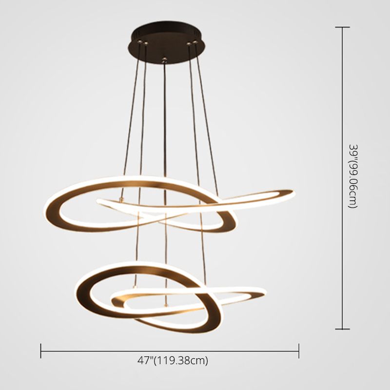 Twisting Metal Chandelier Lighting Fixture Modern LED Black Chandelier Lamp for Living Room