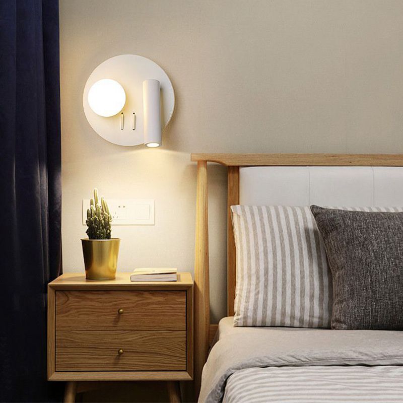 2-Lights Modern Metal Wall Light Round 6" Wide Reading Wall Sconce for Bedroom