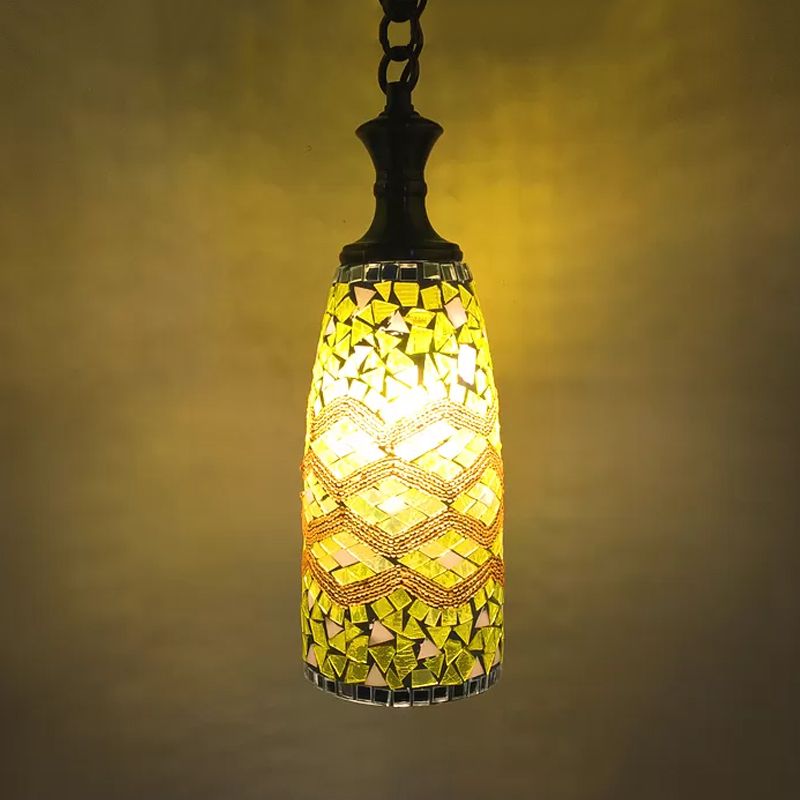 Handcrafted Art Glass Red/Yellow/Blue Ceiling Light Elongated 1 Head Traditional Pendant Light Fixture