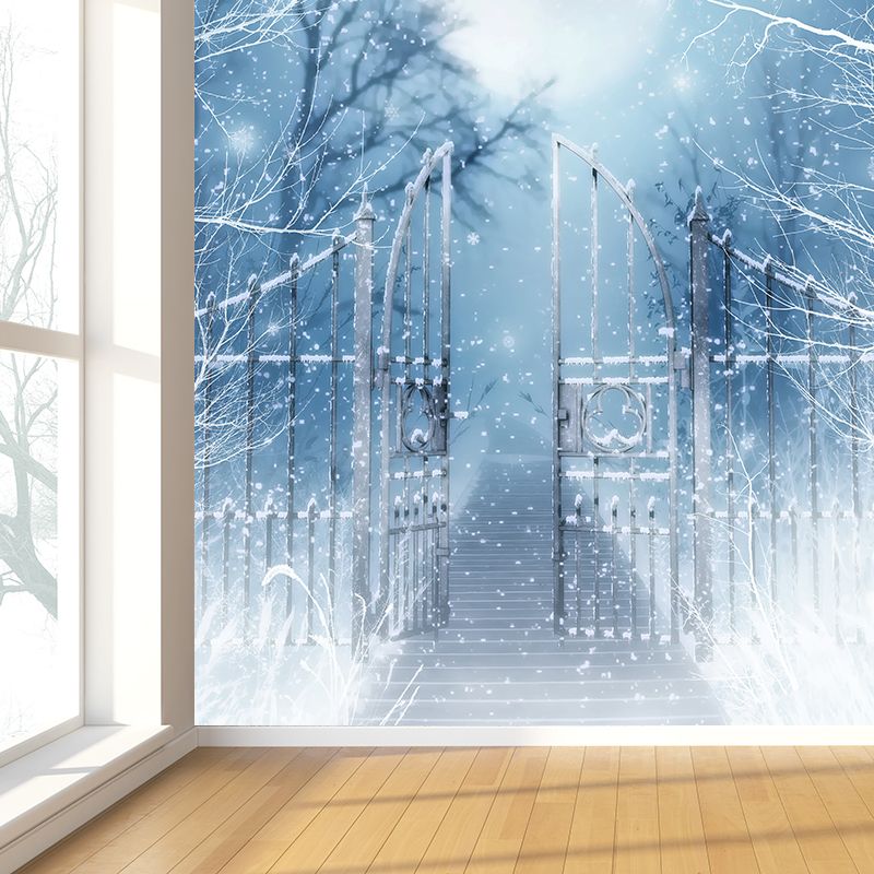 Non-Woven Cloth Decorative Mural Modern Winter Front Gate Snowscape Wall Covering