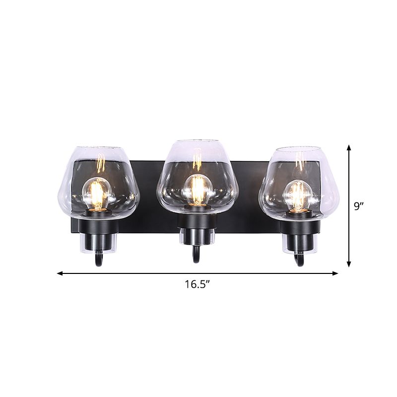 Cone Clear Glass Wall Mount Light Vintage 3 Bulbs Dining Room Wall Lighting in Black