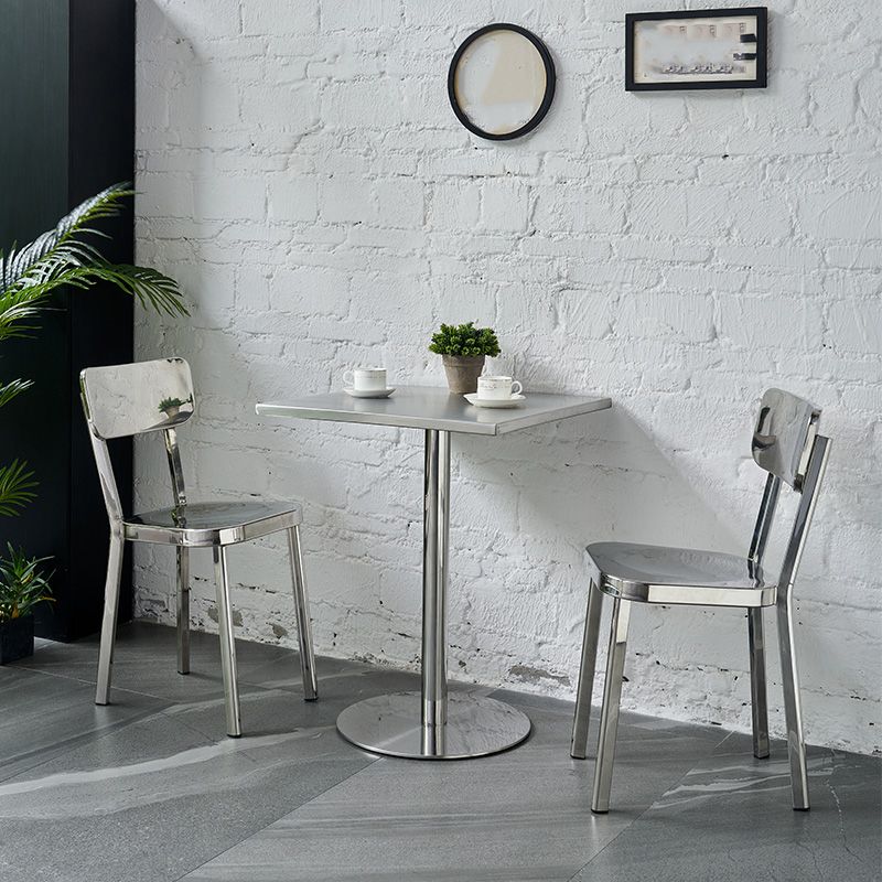 Silver Industrial Dining Chairs Stainless Steel Armless Dining Side Chair