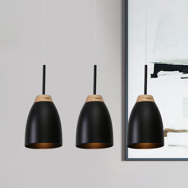 Metallic Bell Pendulum Lighting Minimalist 3 Lights Black Multiple Hanging Lamp with Linear Canopy