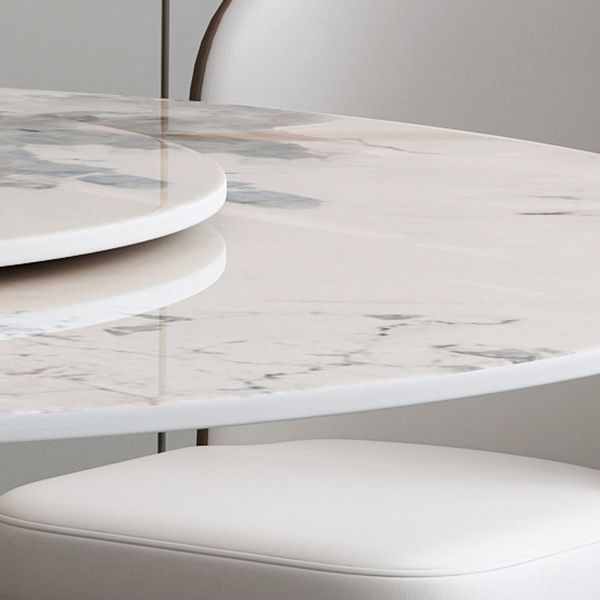 Rotatable Sintered Stone Dining Table Modern Round Table with Metal Pedestal