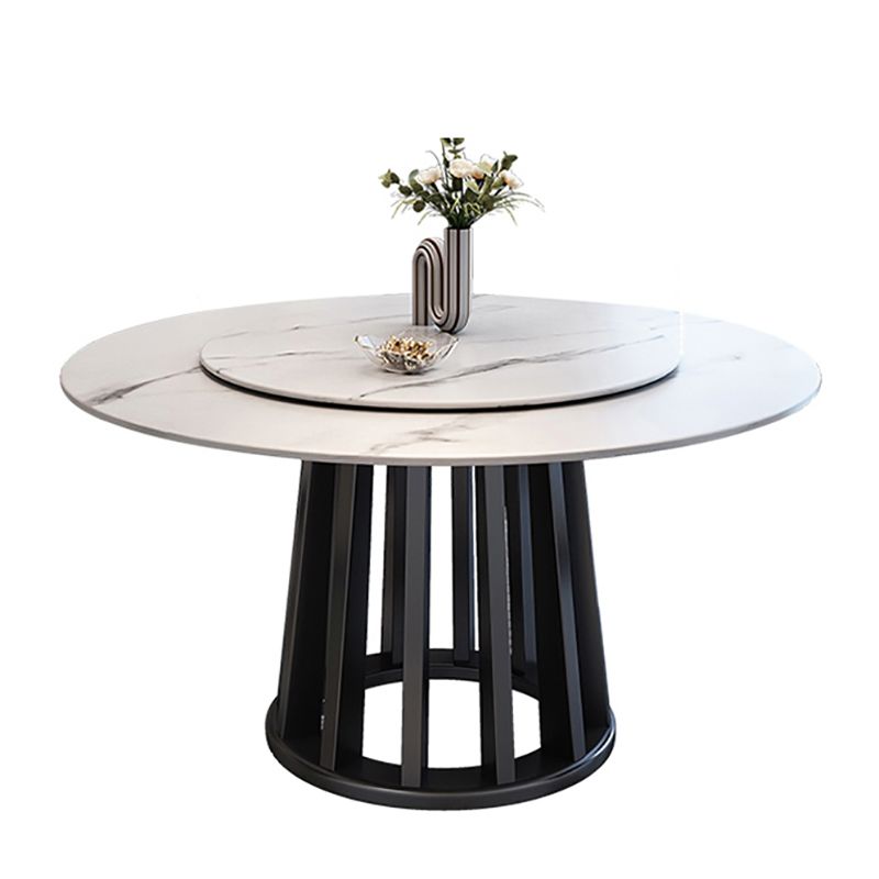 Contemporary Round Stone Table Standard Height Dining Table with Pedestal Base