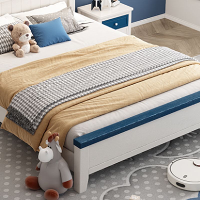 Contemporary Kids Bed White Solid Wood Panel Headboard Mattress with Drawers
