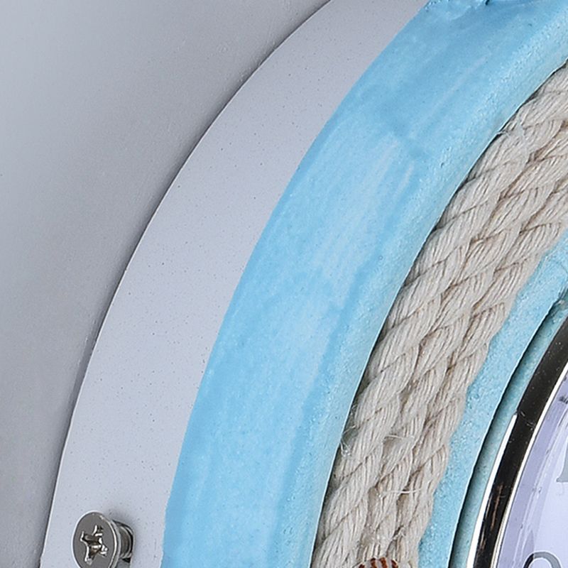 Child Bedroom Anchor Rudder Wall Light with Clock Wood Nautical Stylish Blue Wall Lamp