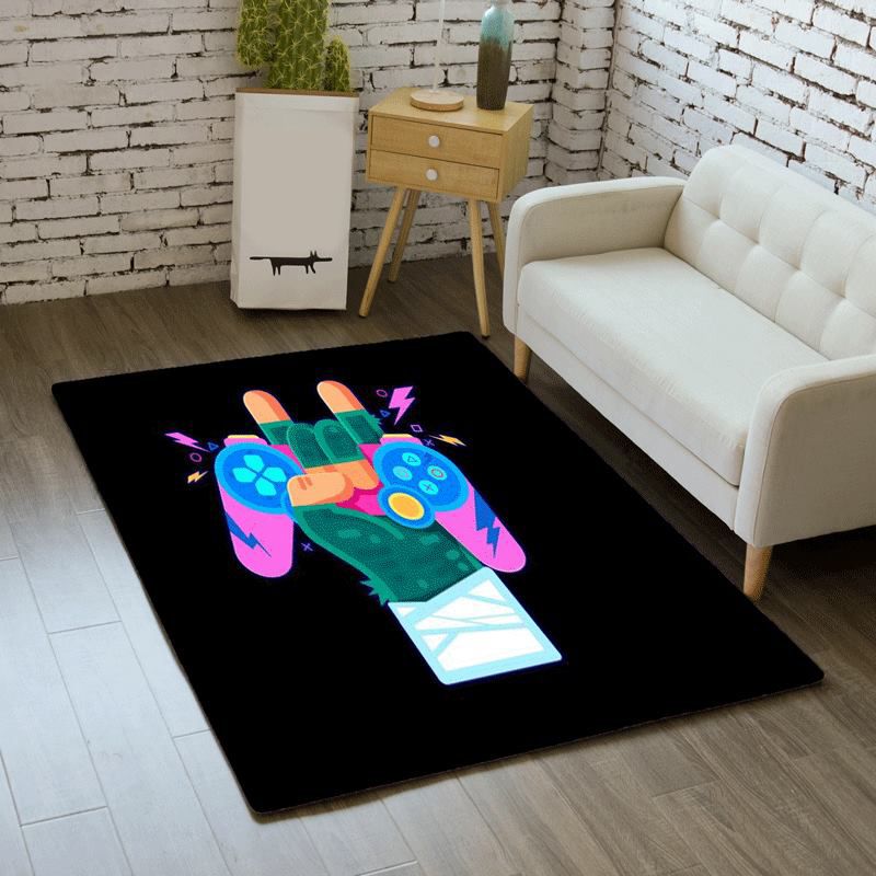 Trendy Game Controller Pattern Carpet Polyester Rug Stain Resistant Area Carpet for Living Room