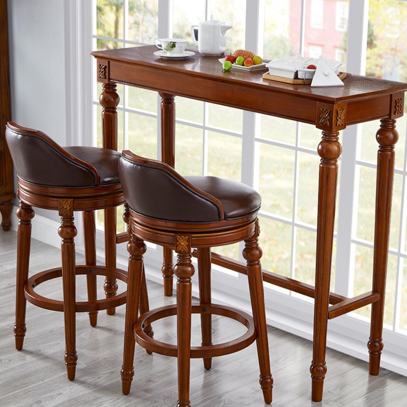 Modern Style Rectangle Bar Table Brown Solid Wood Fixed Bar Wine Table for Home