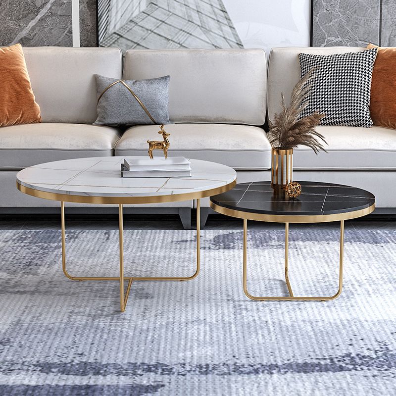 Luxurious Round Slate Top Coffee Cocktail Table in Black and White