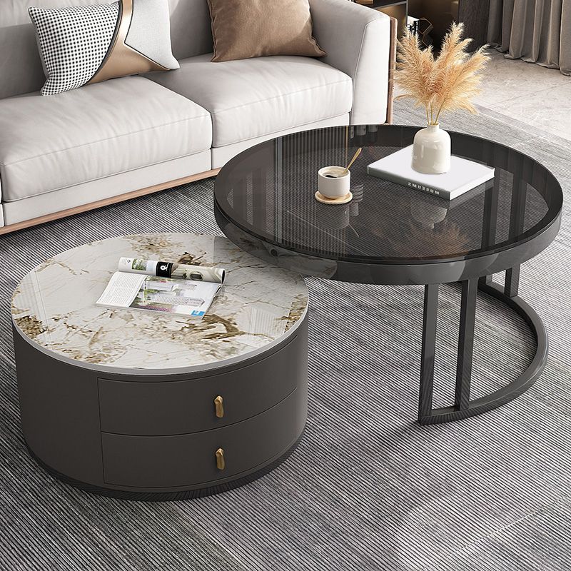 Round Tropical Coffee Table Storage 2 Nesting Coffee Table Set
