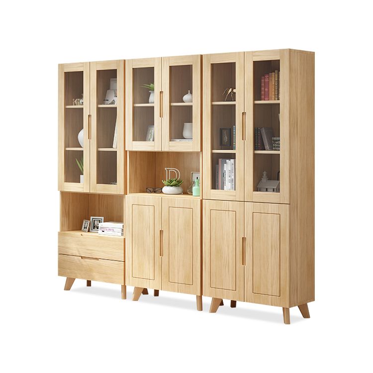 Scandinavian Solid Wood Bookcase Natural Closed Back Bookshelf with Door
