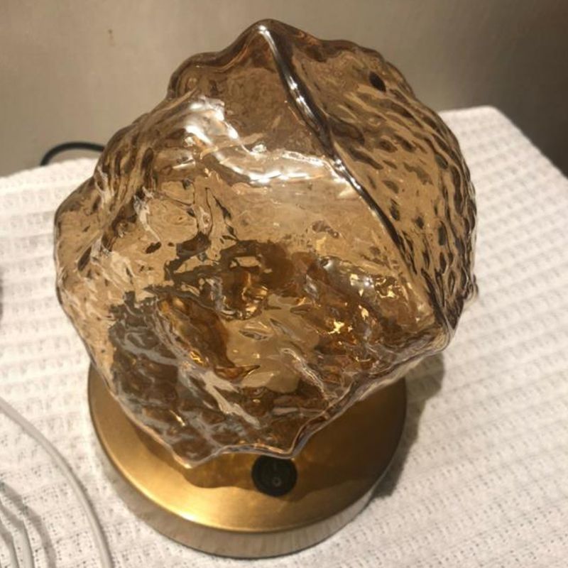 Lampada da tavolo in vetro a forma di roccia Lampada da comodino moderna con finitura dorata a 1 luce