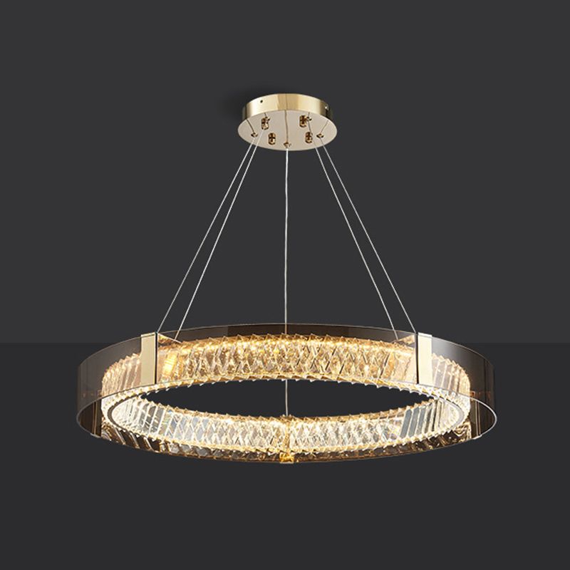 Postmodern Style Circle Chandelier Crystal Gold LED Chandelier Pendant for Dining Room