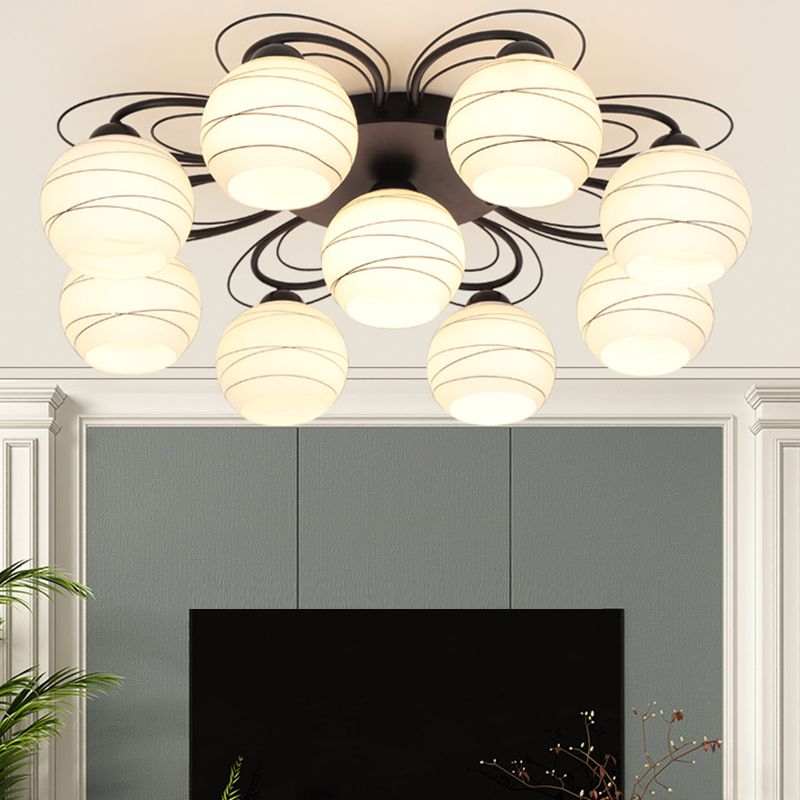 Black Shaded Semi Flush Mount Light Simple-Style Glass Living Room Ceiling Light
