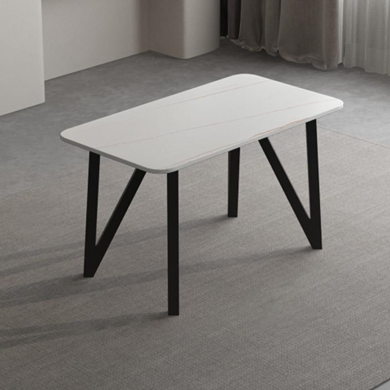 Industrial Rectangle Tripod Base Dining Table Black Frame Stone Top Dining Table