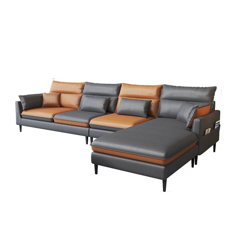 Contemporary 35.43 " H Faux Leather Flared Arm Sofa & Chaise