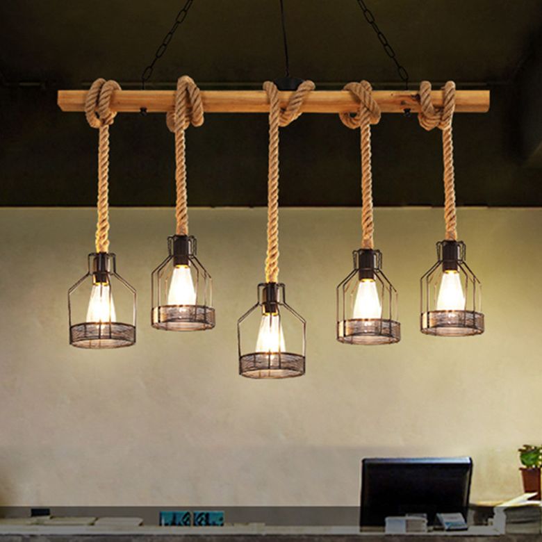 Birdcage Industrial Island Light Hemple d'éclairage de corde pour le café