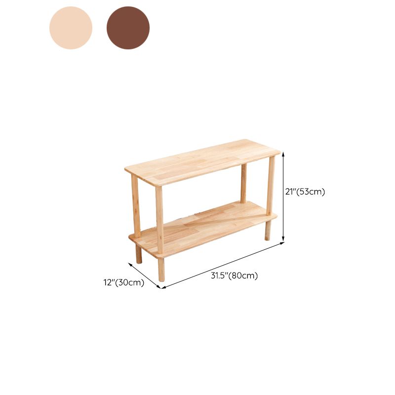 Modern Solid Wood End Slide Table 4 Legs with Shelf Double Tier Side Table