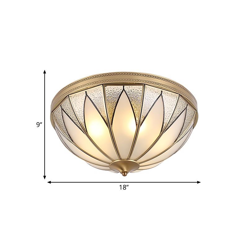 4 Lights Opal Glass Flush Mount Lighting Fixture Traditional Brass Inverted Living Room Close to Ceiling Light