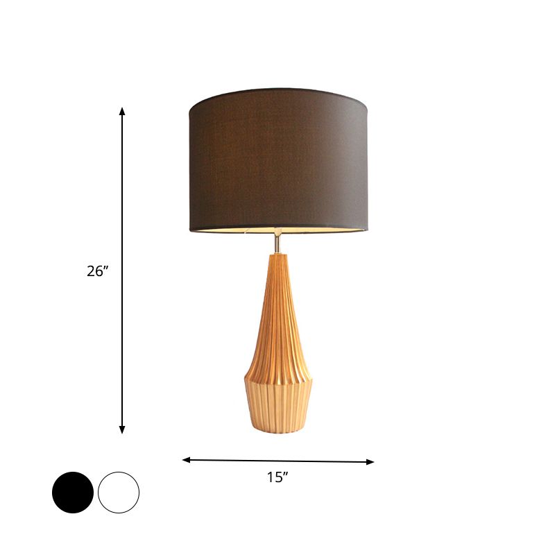 En résine striée en forme de larme en forme de nuit Lumière de nuit contemporaine 1 lampe de table de bulbe avec nuance de tissu rond noir / blanc
