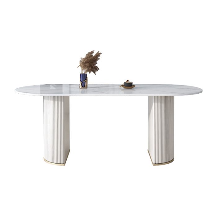 Sintered Stone Top Luxury White Table Table with Double Pedestal Base for Restaurant