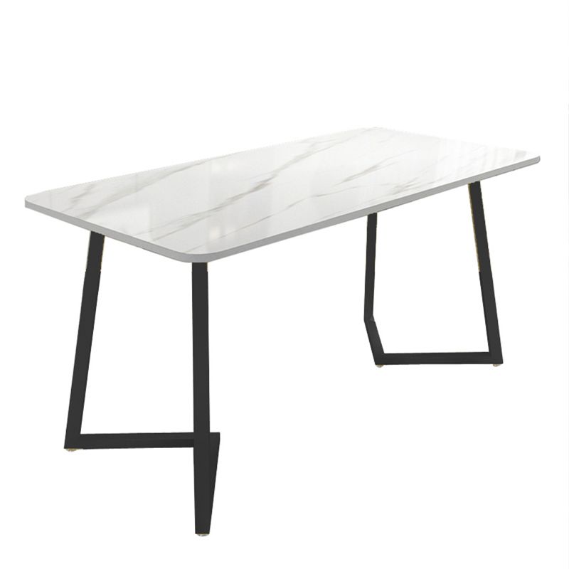 Modern Rectangle Dining Site Table Steel Double Pedestal Table with Stone Top