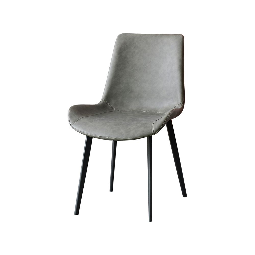 Silla de comedor industrial de metal con acabado metálico y respaldo sólido