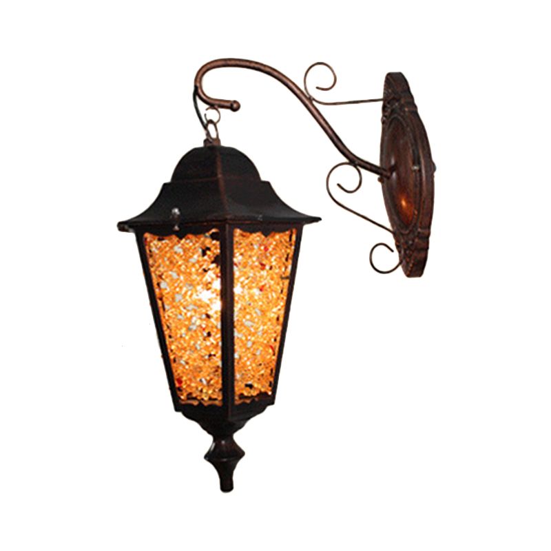 Lantern Restaurant Wall Sconce Lamp Antique Metal 1 Light Red/Yellow/Green Wall Lighting Fixture with Glass Decoration