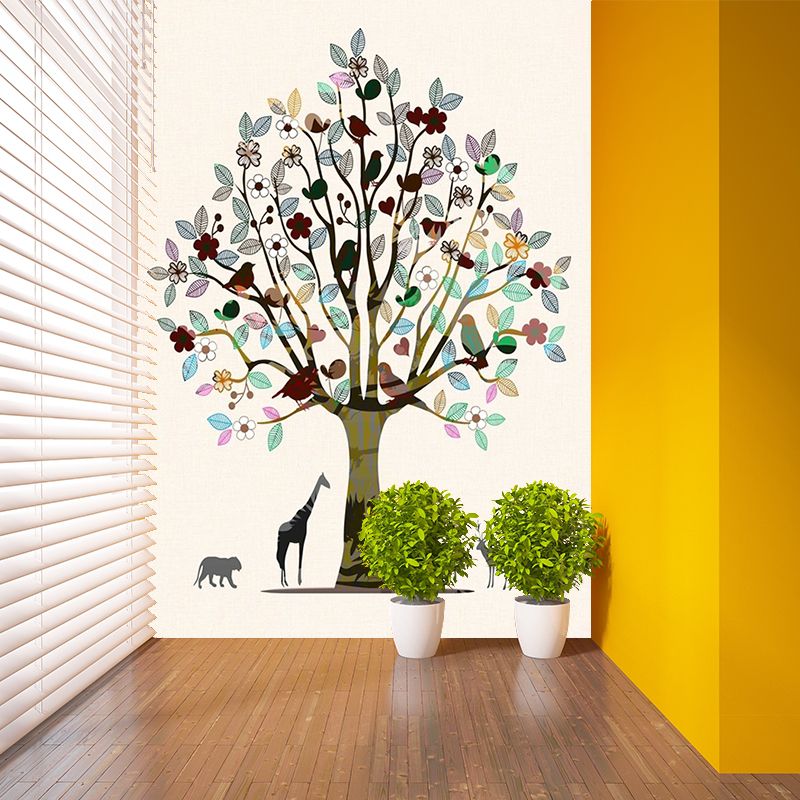 Tree and Animal Print Murals Brown Decorative Wall Art for Living Room, Custom-Made