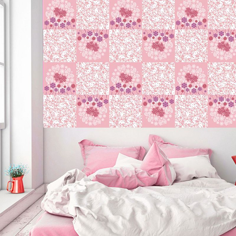 Pink Butterfly Wallpaper Panel Set Self-Stick Country Style Bedroom Wall Decoration
